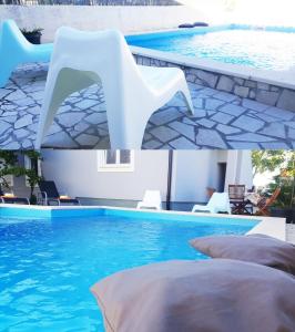 罗波里卡Guest House Ilic的一张带白色椅子的游泳池的照片拼在一起