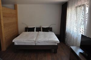 施瓦尔茨湖Alte Bäckerei的一间卧室配有一张床和一台平面电视