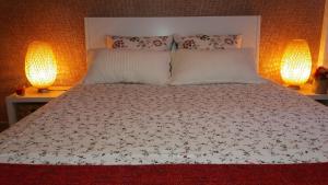 米尔芳提斯城Apartamento Praiamar的一间卧室配有一张带两盏灯的床。