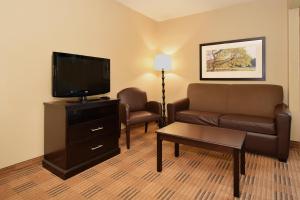 查尔斯顿美国长住酒店 - 查尔斯顿 - 诺斯伍兹大道的带沙发和平面电视的客厅