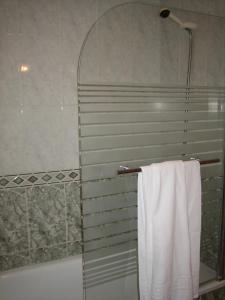 埃尔切马德鲁加酒店的带淋浴和白色毛巾的浴室