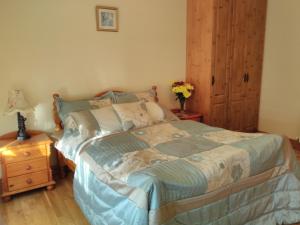 CausewayCauseway Country Lodge的一间卧室配有一张床和一张桌子及床头柜