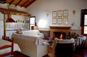 纳瓦孔塞霍Casa Valeriana的客厅设有壁炉、沙发和椅子
