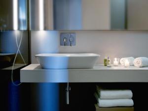 拉蒂纳Il Fogliano Hotel New Life的浴室内一个柜台上的白色水槽
