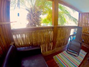 埃拉特Pura Vida Eilat的阳台配有椅子和棕榈树