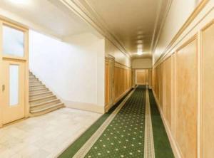 巴黎私人一室公寓 - 香榭丽舍大街的一条空的走廊,有楼梯,有绿色的地毯