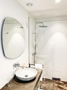 都灵卡斯泰洛广场套房公寓式酒店的一间带水槽和淋浴的浴室