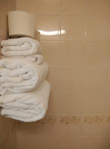 牛津River Hotel的浴室里一堆白色毛巾