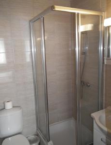 布鲁塞尔布鲁塞尔公寓花园酒店 的带淋浴、卫生间和盥洗盆的浴室