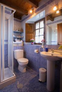 VillarmilCasa Rural La Cuesta的浴室配有卫生间、盥洗盆和淋浴。