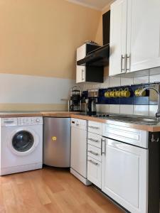 米兹多洛杰Apartament Onyx的厨房配有洗衣机和洗碗机。