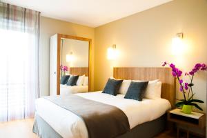 图卢兹图卢兹圣​​米歇尔拉格朗日公寓式酒店*** 的配有一张大床和镜子的酒店客房