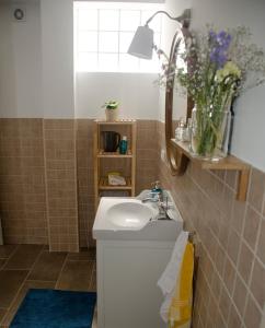 塔里法Casa "Tata Lily" Tarifa. VFT/CA/02337的浴室设有卫生间和花瓶水槽。