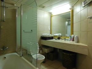亚实基伦Sunrise Apartment的一间带水槽、卫生间和淋浴的浴室