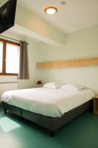 Giron勒瑞莱斯诺迪克宾馆的卧室配有一张白色大床和电视。