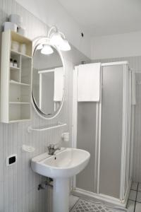 内索Briisa De Ness的白色的浴室设有水槽和淋浴。