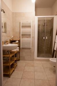 孔韦尔萨诺Dimora Nonna Rosa的一间带水槽、淋浴和卫生间的浴室