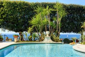 索伦托安巴夏托理大酒店的一座带喷泉的游泳池,位于树前