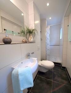 达默Haus Seeblick的白色的浴室设有卫生间和水槽。