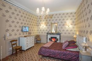 阿维尼翁索尼里小旅馆的一间卧室配有一张床和一个壁炉