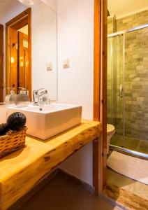 达利安Calypso Cozy Suites的一间带水槽和淋浴的浴室