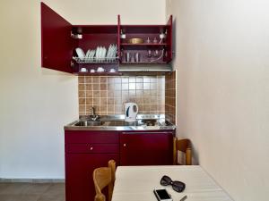 里科索翁海风公寓式酒店的一个带水槽和桌子的小厨房