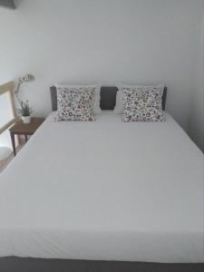 波尔图Ilha da Glória - Miragaia的一张白色的床,上面有两个枕头