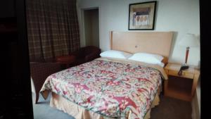 尼亚加拉瀑布艾利威特鲁姆斯星星汽车旅馆的一间卧室配有一张带红白毯子的床