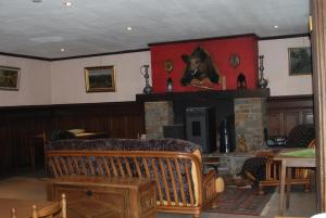 布永乐凯迪欧尔酒店的客厅设有壁炉和沙发。