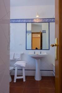 阿瓜尔达Hotel El Molino的一间带水槽、卫生间和镜子的浴室
