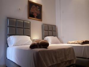 卡萨布兰卡地平线公寓的一间卧室配有两张带毛巾的床