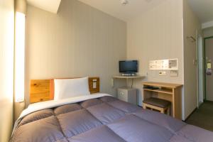 金泽R&B Hotel Kanazawa Station Nishiguchi的一间卧室配有一张床、一张书桌和一台电视