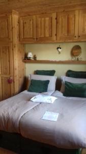 萨奥兹-杜尔克斯B&B Petit的一间卧室配有两张带绿色和白色枕头的床