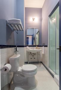 巴拿马城拉斯克雷芒提纳酒店的一间带卫生间、水槽和镜子的浴室