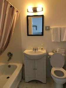 Manitou曼尼通汽车旅馆的一间带水槽、卫生间和镜子的浴室