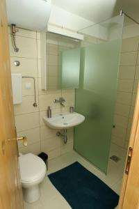 贝尔格莱德Blue Box Apartment的一间带卫生间和水槽的浴室