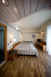 里米尼滨海湾酒店的配有一张床和一张书桌的酒店客房