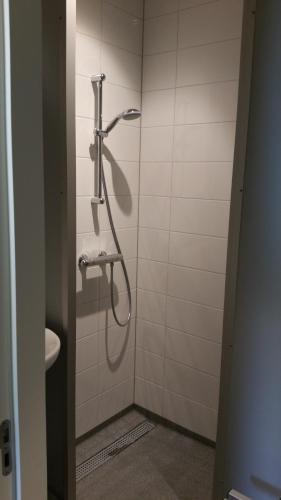 沃登贝赫B&B Manege Groenewoude的带淋浴喷头的浴室