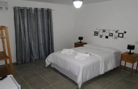 萨夸雷马Spazio Itauna Hostel的一间卧室设有两张白色的床和窗户