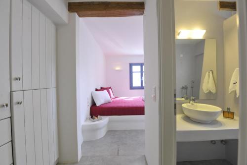 纳乌萨亚历山德罗斯公寓酒店的客房内设有带水槽和卫生间的浴室