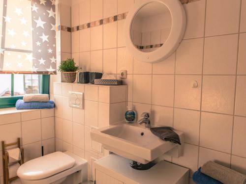 博恩Borner Schlafwandler的一间带水槽、卫生间和镜子的浴室