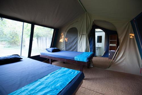 雅拉亚拉别墅酒店的一间帐篷内带两张床的卧室
