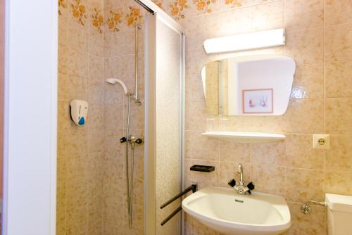 Obdach格里施罗斯沃特旅馆的一间带水槽和淋浴的浴室