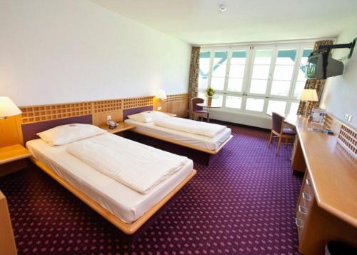 弗尔克马克特弗尔克马克特罗森伯格汽车旅馆的酒店客房配有两张床和一张书桌