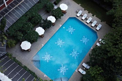 班加罗尔班加罗尔泰姬MG路酒店的享有带雪花的游泳池的顶部景致
