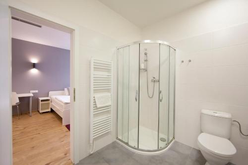 拉科夫尼克Rozmaryn Rooms & Apartments的带淋浴和卫生间的浴室