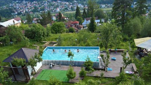 布什泰尼维拉阿鲁尼斯酒店的游泳池的顶部景色,里面的人