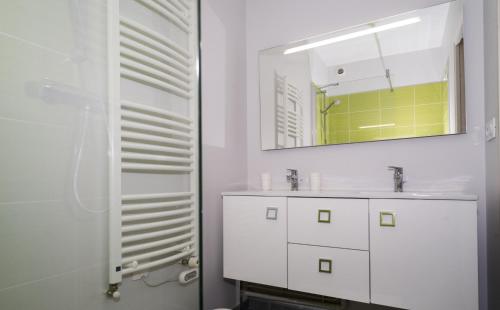 圣马洛Le Courtoisville Apartment的白色的浴室设有水槽和镜子