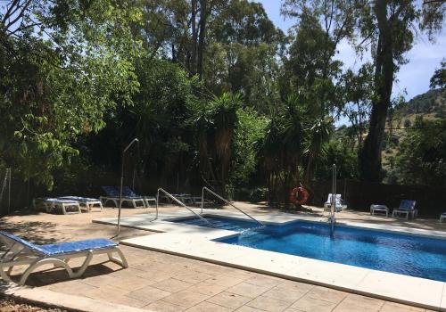 托洛克斯巴尔尼诺酒店的庭院内的游泳池,带椅子