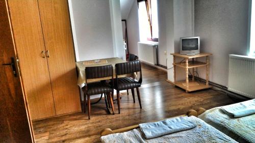 索科矿泉村Apartment Antić的配有桌椅和电视的客房